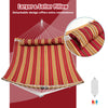 Outdoor hammock with detachable red pillow, featuring breathable polyester for comfort and easy storage, perfect for.