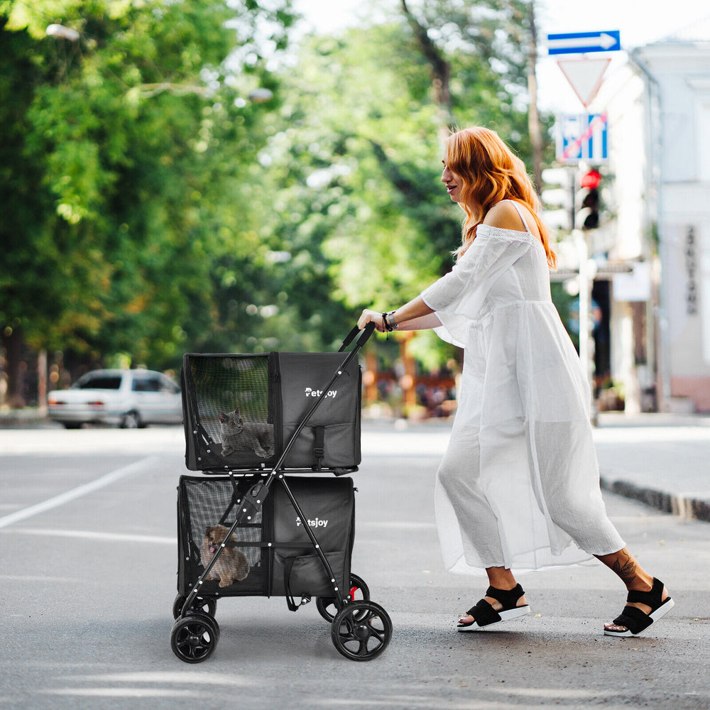 4-in-1 Double Pet Stroller with Detachable Carrier and Travel Carriage-Black - Gallery View 1 of 9