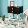 Mid Century Modern nightstand in natural-coffee with two drawers and solid wood legs, perfect for bedside storage and.