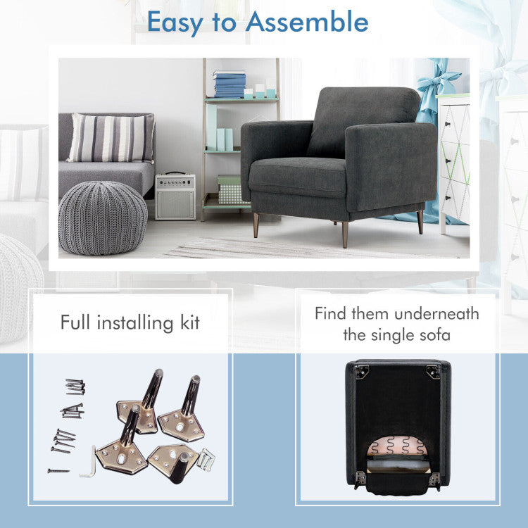 Costway Upholstered Accent Chair with Removable Backrest Cushion New
