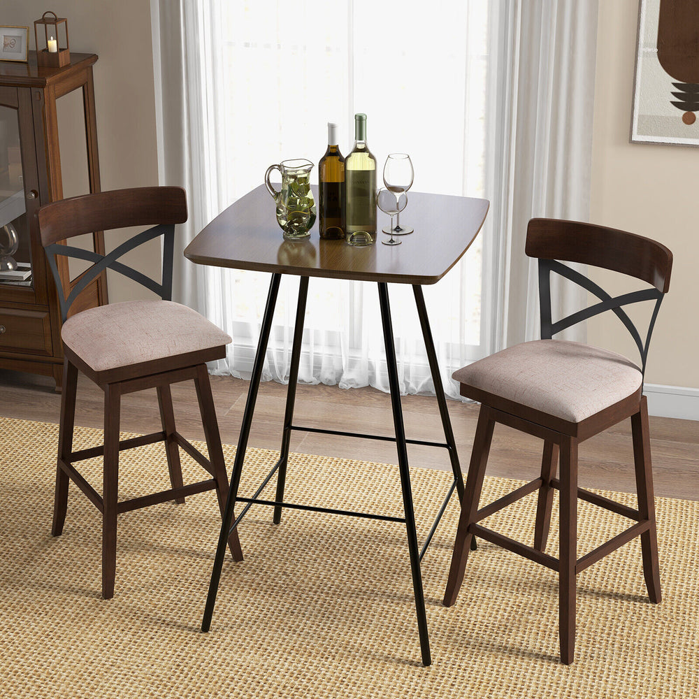 Set of 2 Wooden Swivel Bar Stools with Cushioned Seat and Open X Back-30 inches - Gallery View 1 of 8