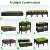 Set of 4 brown elevated planter boxes with various configurations for growing vegetables, flowers, and herbs in outdoor.