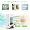 4-in-1 portable evaporative air cooler in white with humidification, air purification, and adjustable oscillation for.