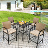 Outdoor 32-inch steel square bar table with powder-coated tabletop, suitable for dining and entertaining in various.