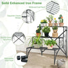 3-tier black metal plant stand with widened grid shelf, sturdy iron frame for indoor and outdoor use, ideal for gardens.