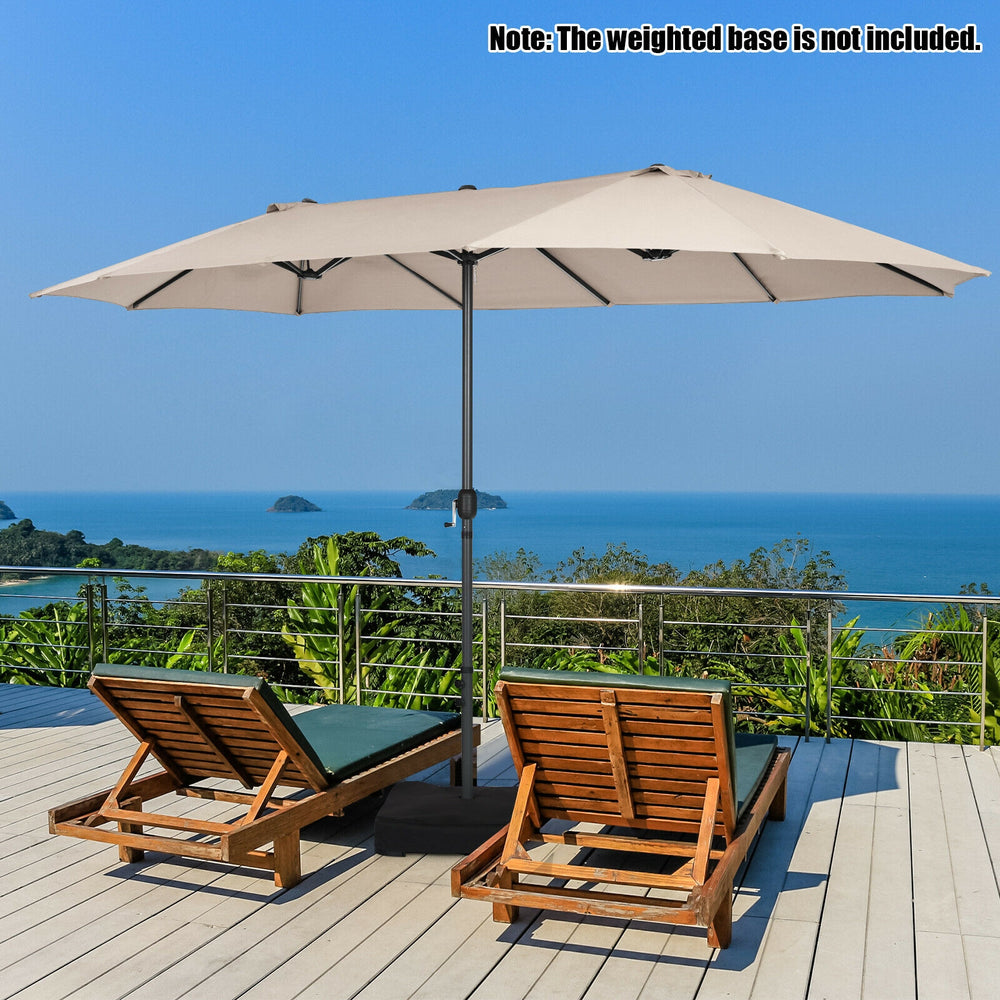 15 Feet Patio Double-Sided Umbrella with Hand-Crank System-Beige - Gallery View 1 of 10