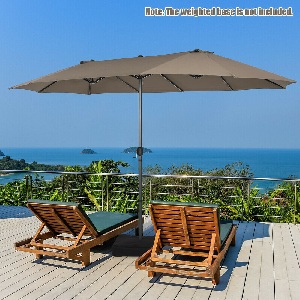 15 Feet Patio Double-Sided Umbrella with Hand-Crank System-Brown - Gallery View 1 of 10