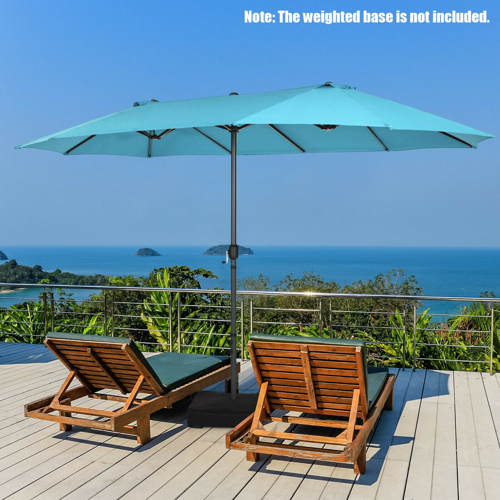 15 Feet Patio Double-Sided Umbrella with Hand-Crank System-Turquoise - Gallery View 1 of 10