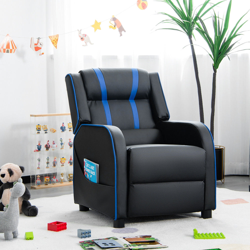 Kids Recliner Chair with Side Pockets and Footrest-Blue - Gallery View 1 of 13