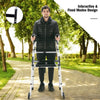 Height adjustable rollator walker with seat and armrest pad, aluminum frame, 7-level height adjustment, and foldable.