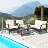 4-piece outdoor rattan conversation set with cream cushions and coffee table, perfect for patio relaxation.