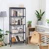 5-layer industrial bookshelf in rustic brown with out-stretched legs, perfect for organizing books and decor in any.