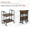 Folding rolling cart dimensions with 2 tiers, metal frame, and rustic wood finish, perfect for easy storage solutions.
