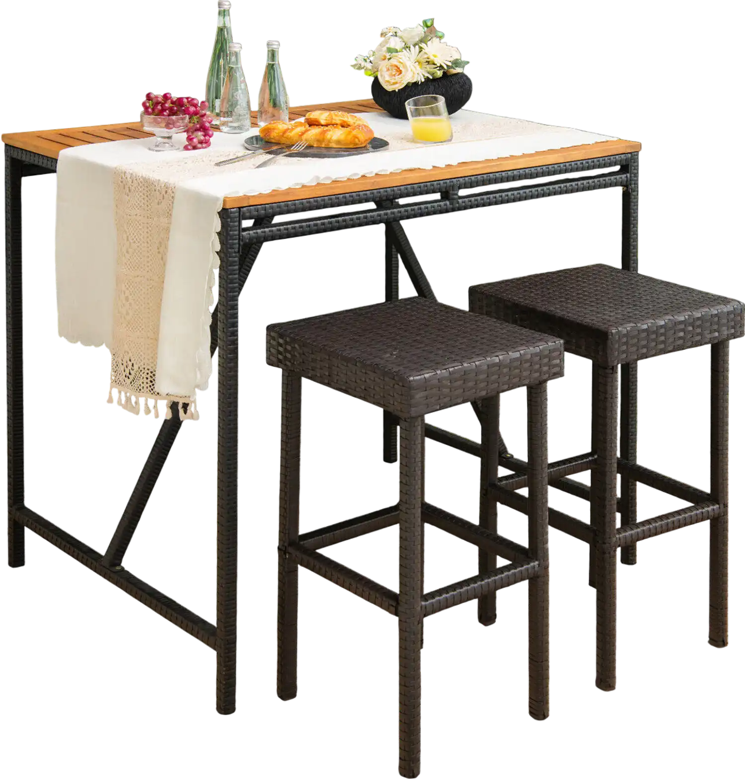 Costway 2-Pc Patio Rattan Wicker Bar Stool Chairs Brown 49231650 New