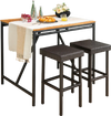 Two brown patio rattan bar stools with footrests, perfect for outdoor use in backyard or poolside settings.