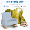 Kids rocking chair in blue with solid wood legs, ergonomic design for comfort, perfect for reading and relaxing.