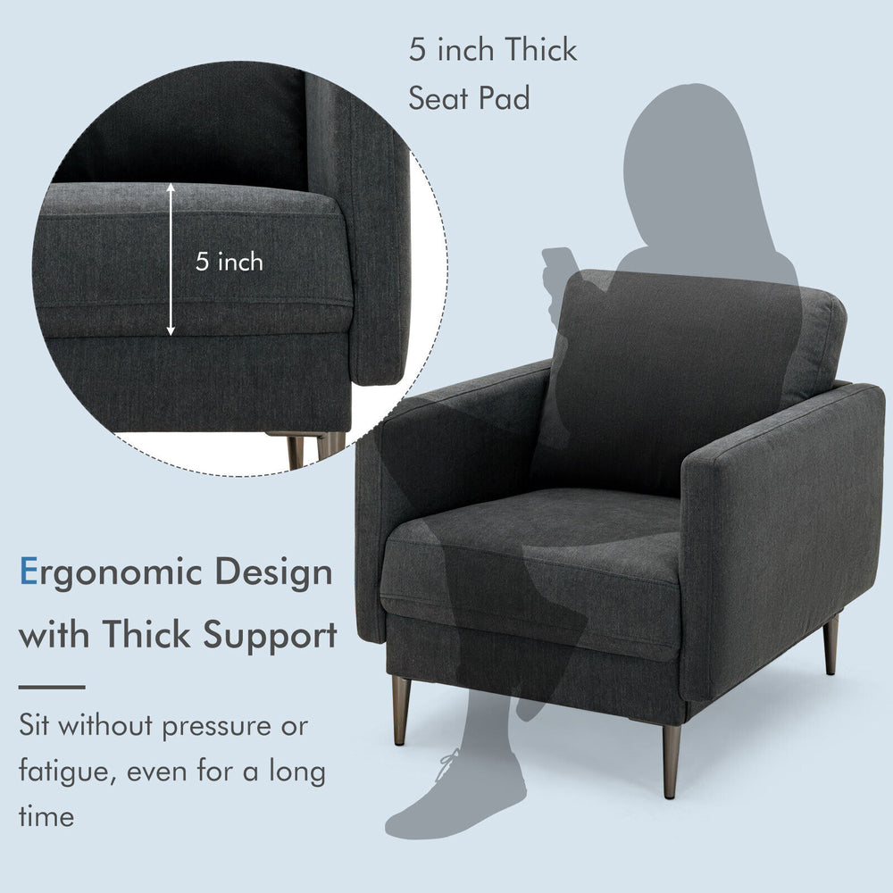 Costway Upholstered Accent Chair with Removable Backrest Cushion New