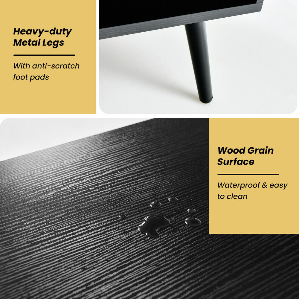 Close-up of the waterproof wood grain surface of the Industrial Buffet Sideboard with heavy-duty metal legs for easy.