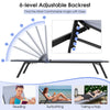 Adjustable chaise lounge chair with 6-level backrest, sturdy steel frame, perfect for patio relaxation and sunbathing.