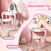 Kids vanity table with detachable top, 360° rotatable mirror, and storage, perfect for imaginative play and writing.