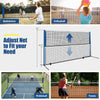Adjustable 10-foot badminton net stand for volleyball and pickleball, featuring a sturdy metal frame and portable carry.
