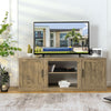 Farmhouse 58-inch TV stand in natural finish with adjustable shelves and 2 cabinets, perfect for TVs up to 65 inches.