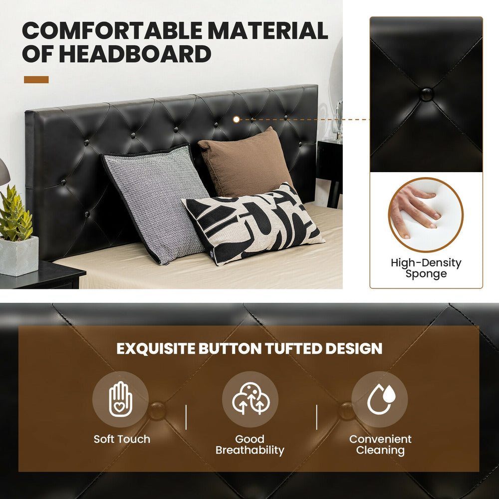 Full/Queen PU leather upholstered platform bed with button tufted headboard and 4 storage drawers for organized space.