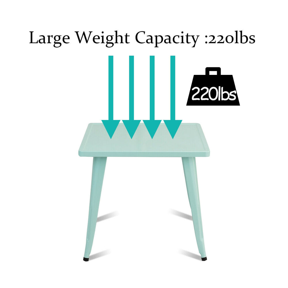 Kids square steel table in blue, 27 inches, supports 220 lbs, with round corners for safety, ideal for playrooms and.
