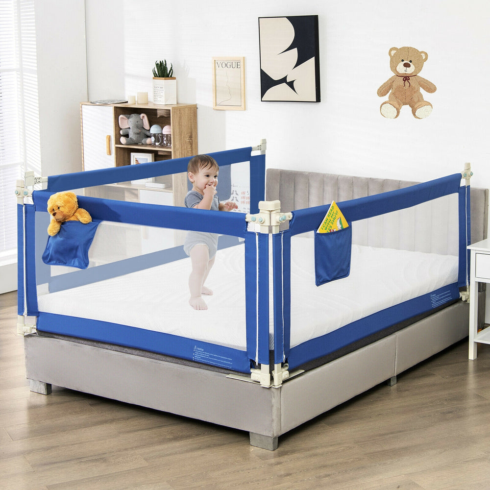69.5 Inches Toddler Bedrail with Anti-Collision Cotton and Side Pocket-Blue - Gallery View 1 of 12