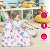 Convertible 3-in-1 kid sofa bed in pink with flamingo pattern, designed for comfort and support in playrooms or living.