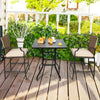 Patio rattan bar stools set with soft cushions, featuring ergonomic design, ideal for outdoor use in garden or backyard.