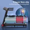 Close-up of the 5-layer anti-slip and shockproof running belt of the 3.75HP folding treadmill for enhanced safety and.