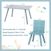 Kids wooden activity play furniture set featuring a blue table and ergonomic chairs, perfect for playtime and homework.