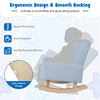 Kids rocking chair in blue with solid wood legs, ergonomic design for comfort, ideal for reading and relaxing.