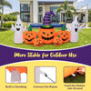 9-foot Halloween inflatable pumpkins with 2 ghosts, featuring built-in LED lights and sandbag for outdoor stability.