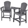 Side view of a single gray HDPE tall Adirondack chair with ergonomic design and middle connecting tray, ideal for.