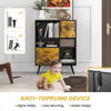 Industrial buffet sideboard in rustic brown with cubbies and drawers, featuring an anti-toppling device for safety.