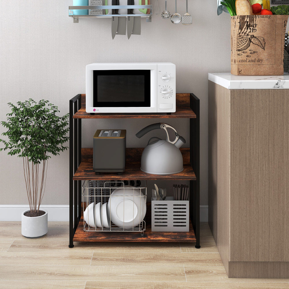 3-tier industrial bookshelf with adjustable shelves, sturdy metal frame, ideal for kitchen storage and display.