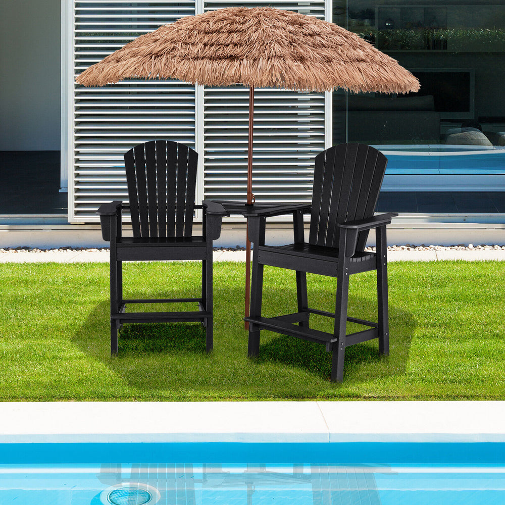 2 Pieces HDPE Tall Adirondack Chair with Middle Connecting Tray-Black - Gallery View 1 of 10