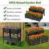 Set of 4 elevated planter boxes in brown, made of weather-resistant HDPE, ideal for flowers and herbs in outdoor spaces.