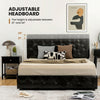 Full/Queen PU leather upholstered platform bed with adjustable headboard height and four storage drawers for extra.