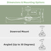 Dimensions and mounting options for the 52-inch ceiling fan with light and reversible DC motor, suitable for various.