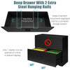 Deep drawer of a black 2-drawer lateral file cabinet with adjustable hanging bars for organized document storage.