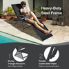 Foldable chaise lounge chair with adjustable footrest, black breathable fabric, and sturdy steel frame for outdoor.