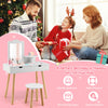 Kid vanity table and chair set in white with mirror, featuring large storage drawers for kids aged 3-7.