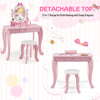 Kid vanity table set in pink with detachable top, oval mirror, and sturdy design for makeup and study use.