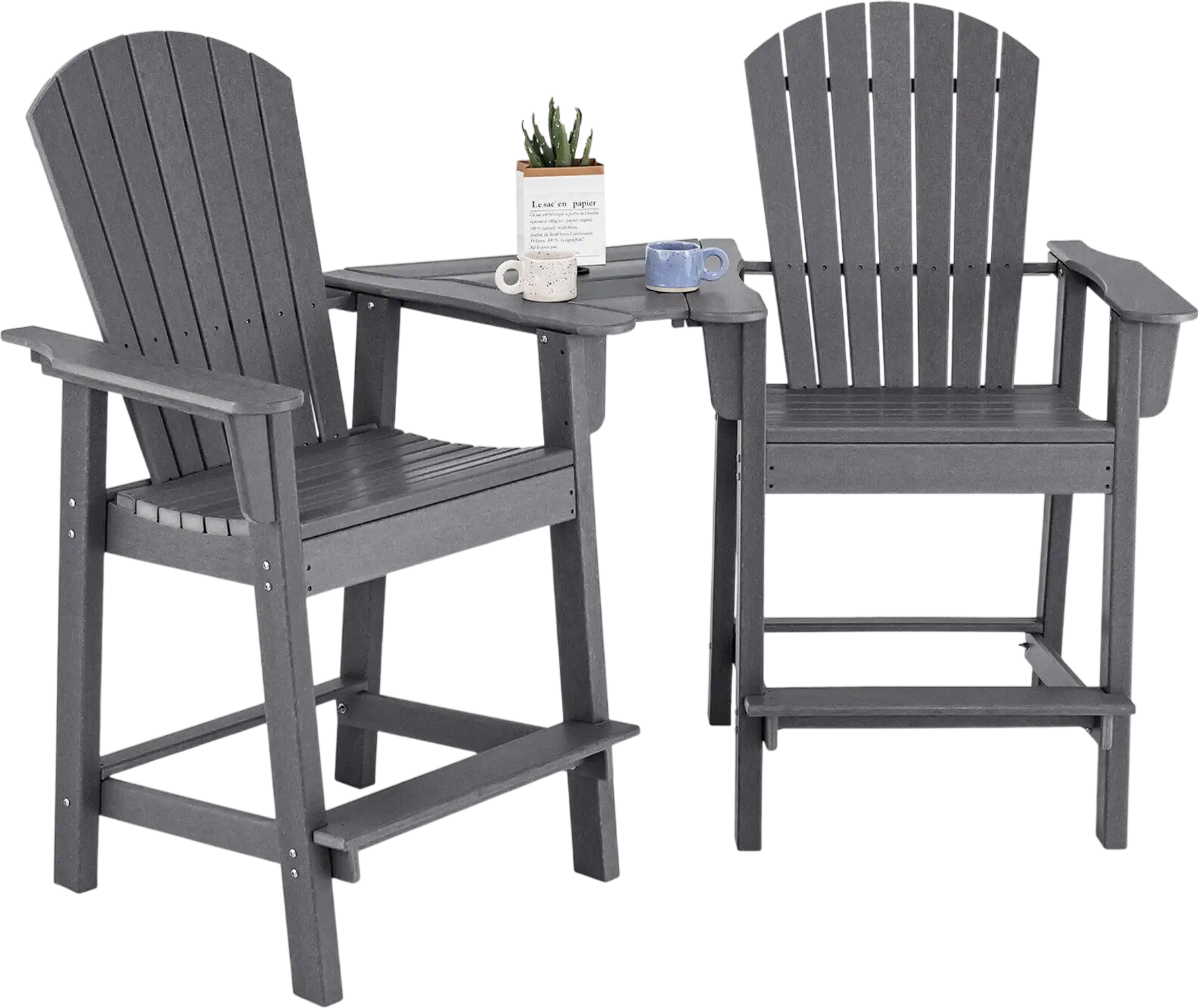 Costway 2-Pc HDPE Tall Adirondack Chair Set w/ Connecting Tray 81623794 New