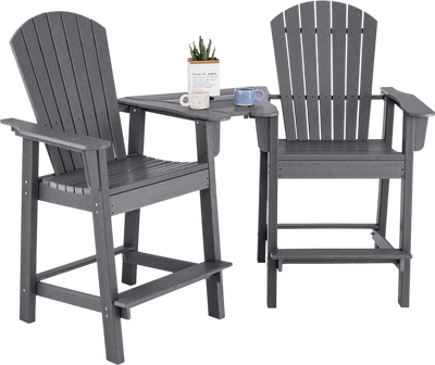 Costway 2-Pc HDPE Tall Adirondack Chair Set w/ Connecting Tray 81623794 New