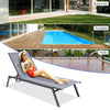 Outdoor adjustable chaise lounge chair in gray, featuring a sturdy steel frame, perfect for sunbathing by the poolside.