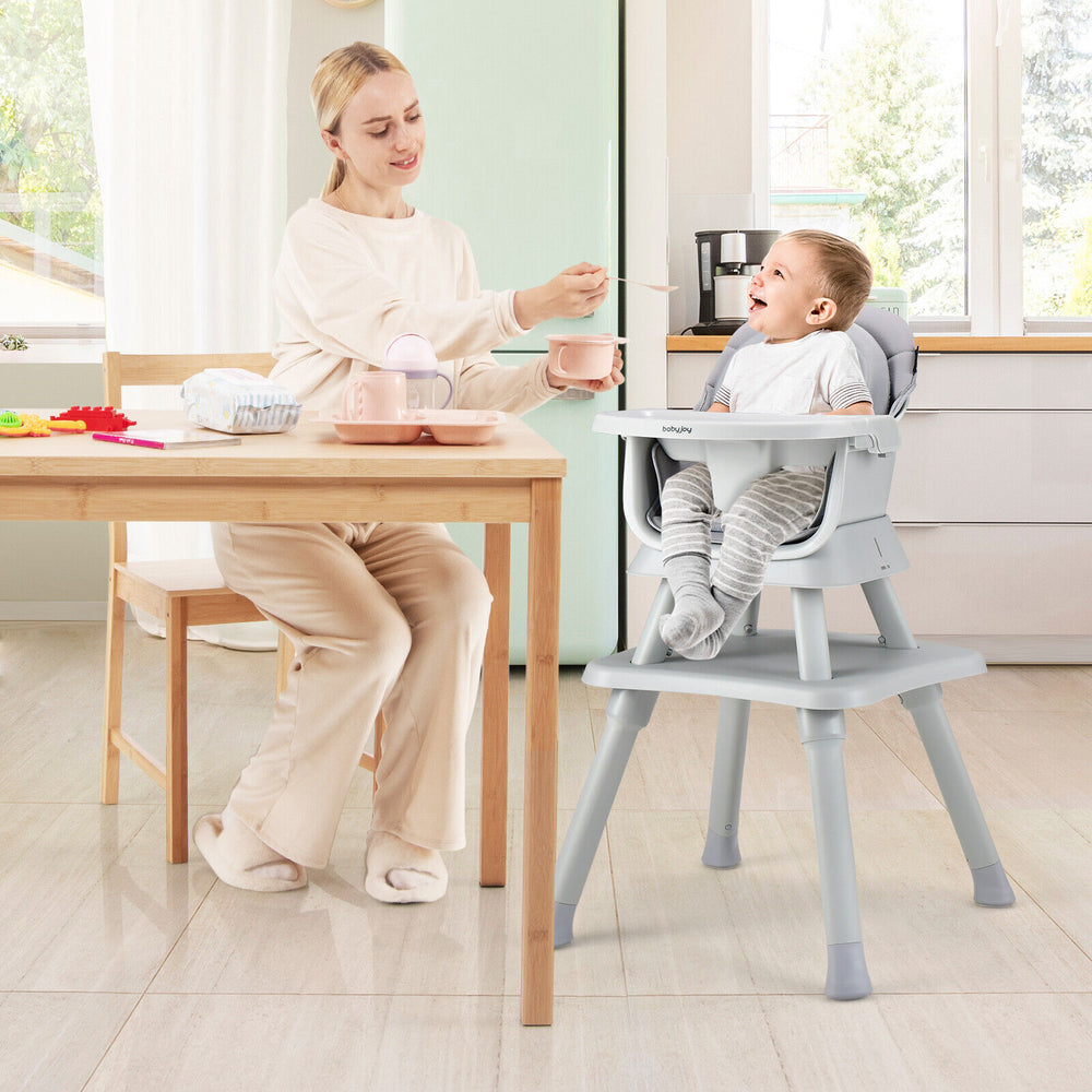 6-in-1 Convertible Baby High Chair with Adjustable Removable Tray-Gray - Gallery View 1 of 10